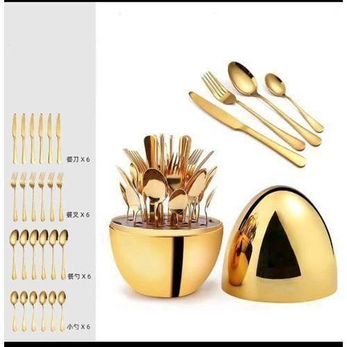24 Piece Luxury Stainless Steel Egg-Shaped Curtlery Set