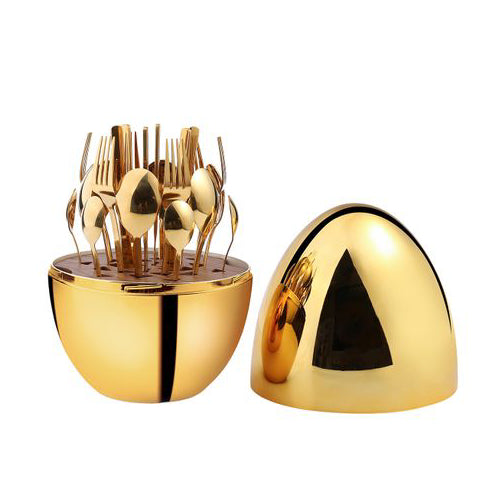 24 Piece Luxury Stainless Steel Egg-Shaped Curtlery Set
