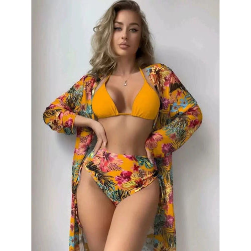 Women High Waisted 3 in 1 Bikini Set