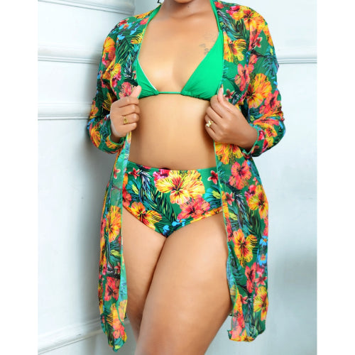 Women High Waisted 3 in 1 Bikini Set