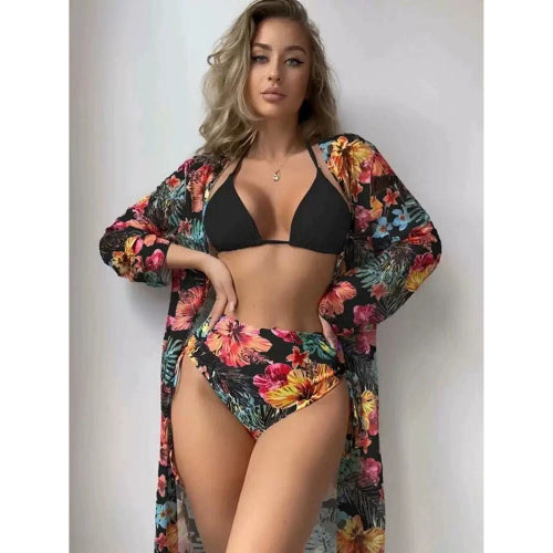 Women High Waisted 3 in 1 Bikini Set