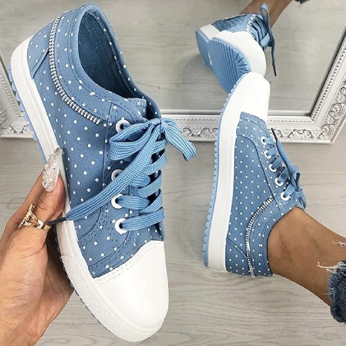Women's Polka Dot Print Lace-up Sneakers