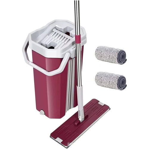Flat Squeeze Mop with Bucket and Steel Handle