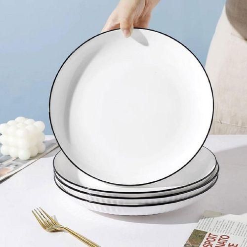 Concise 6Pcs Ceramic Ring White Dinner Plates