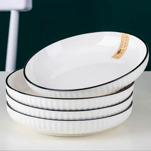 Concise 6Pcs Ceramic Ring White Dinner Plates