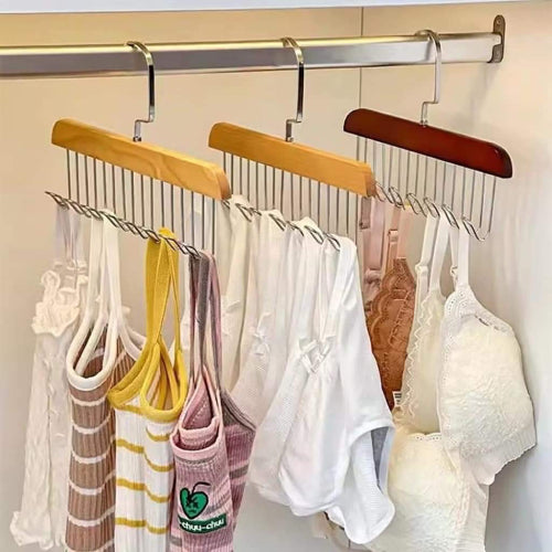 Multi Hook Lotus Wood & Stainless Steel Cloth Hanger