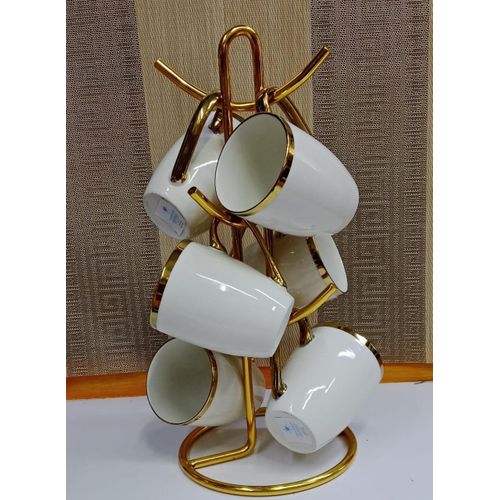 Ceramic 6pcs White with Gold Rim Mugs