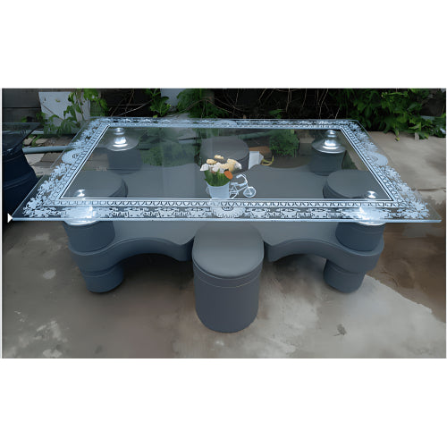 Glass Top Coffee Table Grey Ottomans