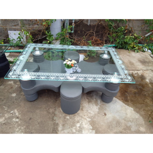Glass Top Coffee Table Grey Ottomans