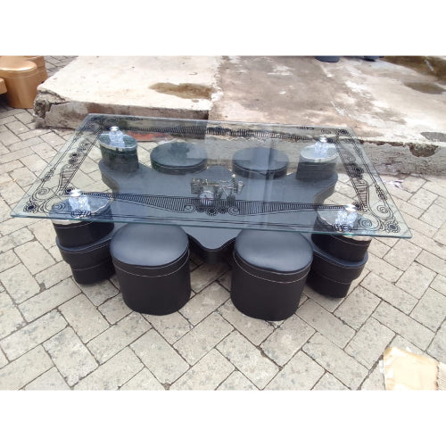 Glass Top Coffee Table Black Ottomans