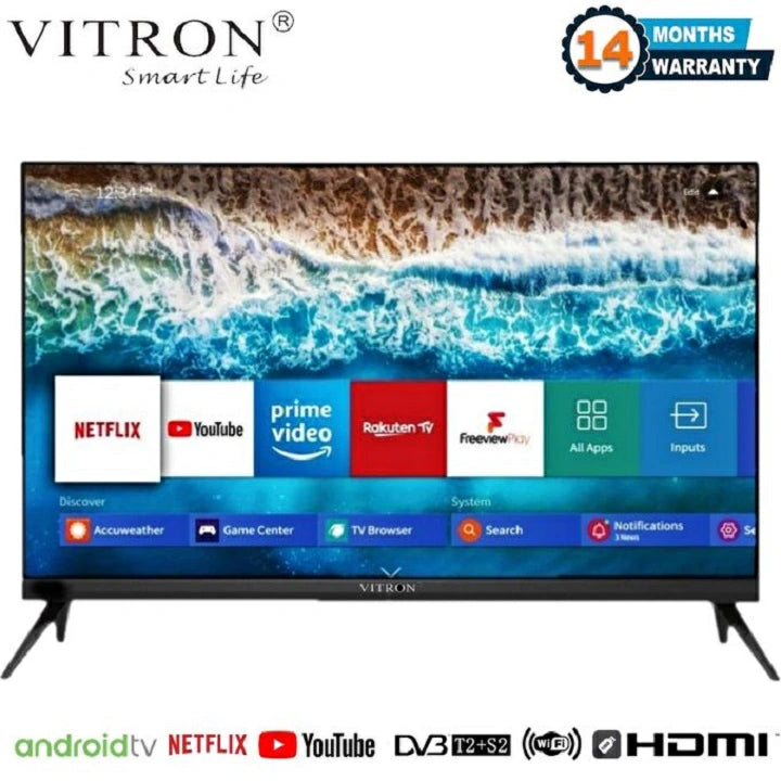 VITRON BLUETOOTH-ENABLED 32" INCH HTC3200S,FRAMELESS Smart Android TV Inbuilt Decoder Inbuilt WIFI Netflix Youtube Appstore 2*USB 3*HDMI Ports, 14 MONTHS WARRANTY+ 8 FREE GIFTS