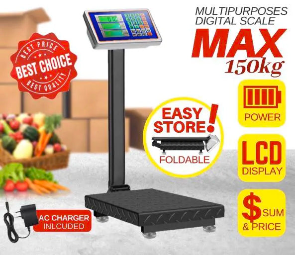 150kg 150Kgs Digital Weigh Scale Heavy Duty Industrial Electronic Weighing Machine - Water Proof Gray