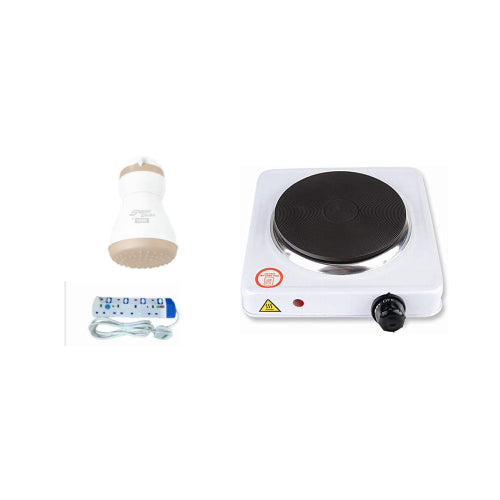 Instant Shower Head with 4-Way Extension + Single Hot Plate Burner
