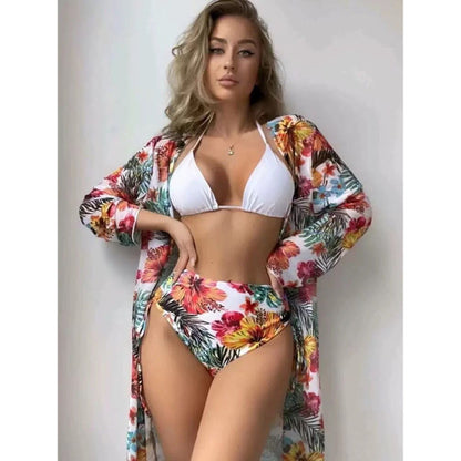 Women High Waisted 3 in 1 Bikini Set