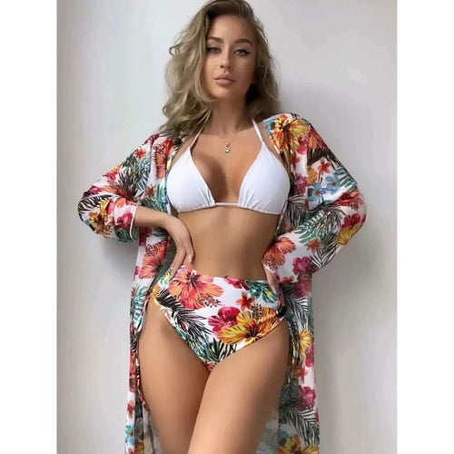Women High Waisted 3 in 1 Bikini Set