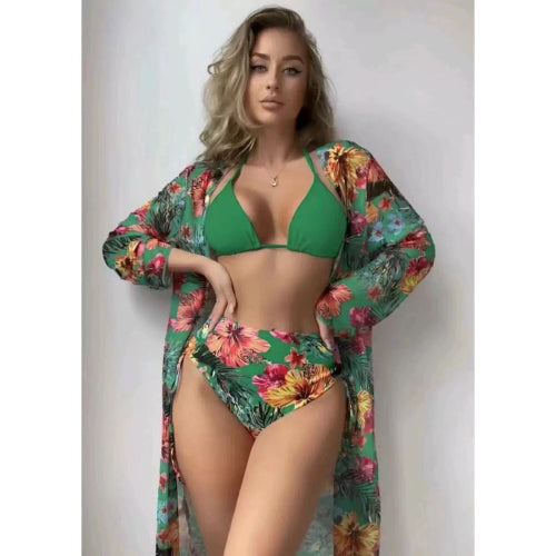 Women High Waisted 3 in 1 Bikini Set