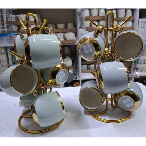 Ceramic 6pcs White Gold Coated 230ml Mugs