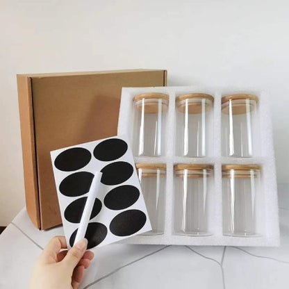 6-Pack Round Glass Jars with Bamboo lid And Spoon