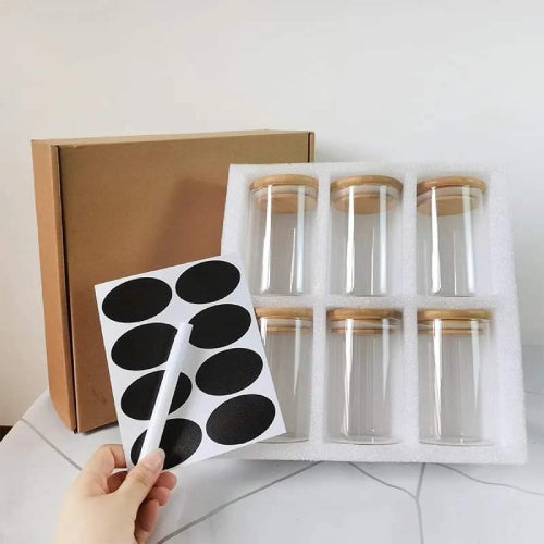 6-Pack Round Glass Jars with Bamboo lid And Spoon