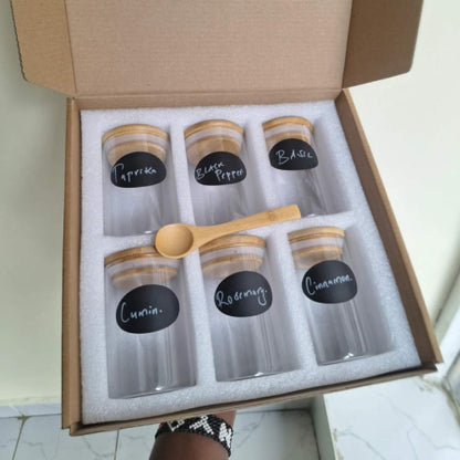 6-Pack Round Glass Jars with Bamboo lid And Spoon