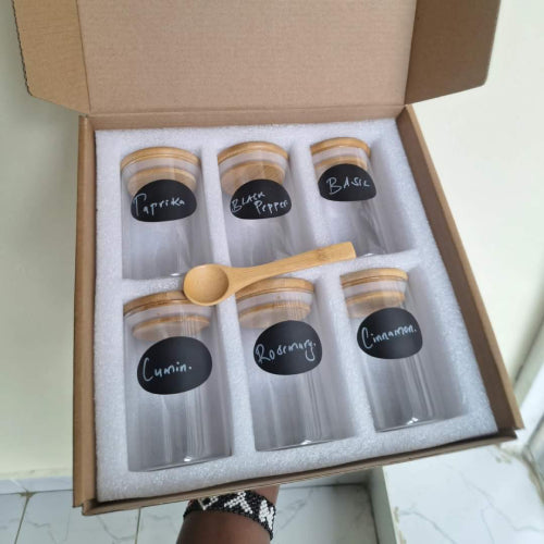 6-Pack Round Glass Jars with Bamboo lid And Spoon