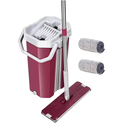 Flat Squeeze Mop with Bucket and Steel Handle
