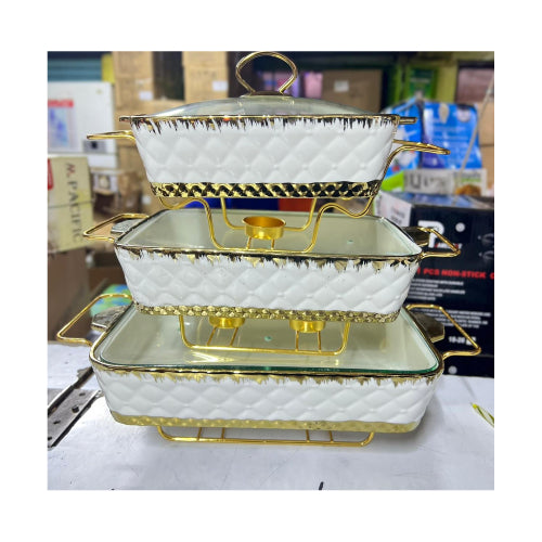 Ceramic Buffet 3-Piece White Chafing Dish
