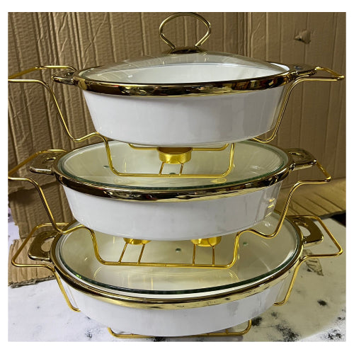Oval Ceramic White Chaffing Serving Dishes