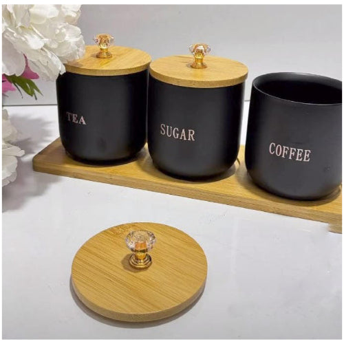 Black Ceramic 3pcs Candy Tea/Sugar/Coffee Jar