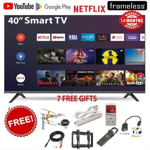 Vitron HTC4068S,40" Inch Bluetooth Enabled Frameless Smart Android TV Inbuilt WIFI Netflix,Youtube Television Inbuilt Decoder Appstore Wide Color Enhancer 14 Months Warranty+7 FREE GIFTS